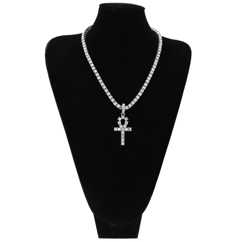 Collana con ciondolo in lega Hip Hop con ciondolo in argento Ankh egiziano, con cristallo Rhie, chiave della vita, croce egizia, catena_voghion.com