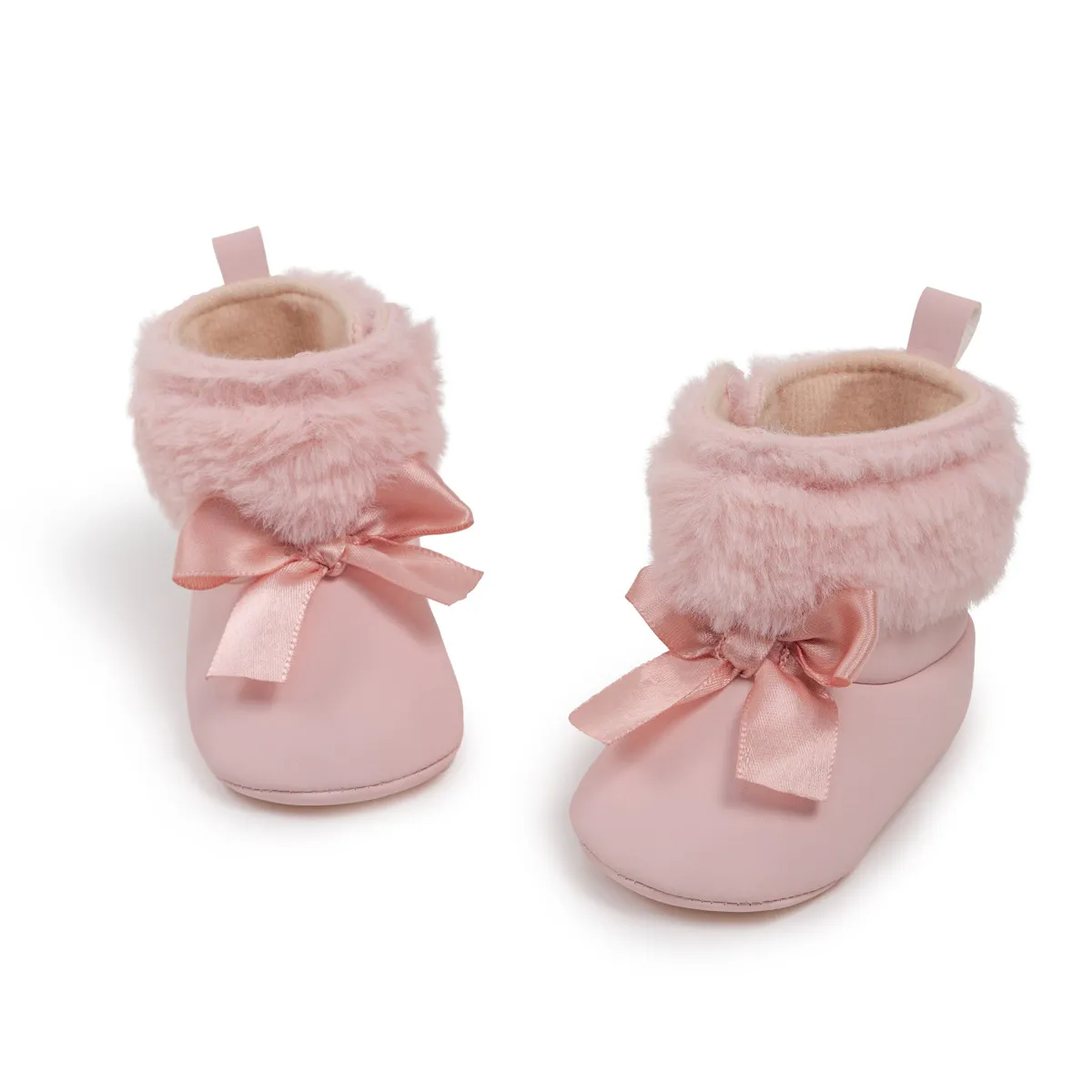 Cizme de zăpadă roz pentru copii mici cu fundă Veet pufoase toamna și iarna pentru bebeluși, pantofi calde pentru copii și fete, Kidsnest, pentru primii pași, 0-18 luni_voghion.com