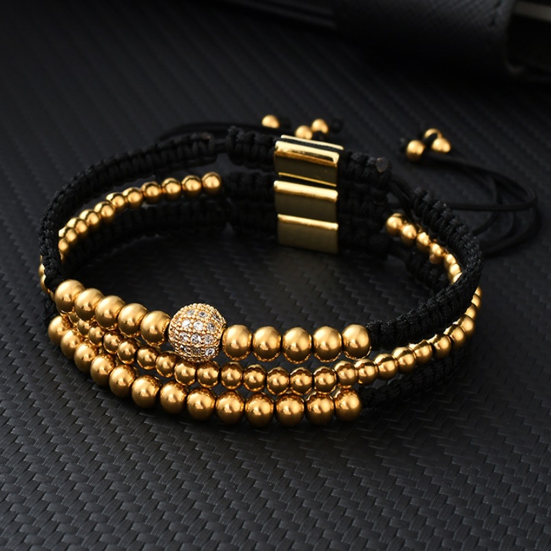 Bracelet en perles de cuivre de 5 mm Bracelet léger de luxe en trois pièces Bijoux en perles de zircon micro incrustées