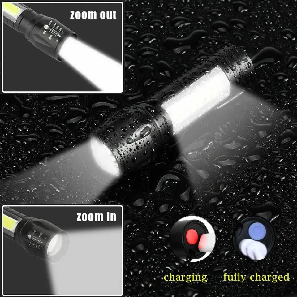 Led Flashlight Rechargeable USB Torch Mini Small Light With COB Flashlights Handheld Tiny Portable Pocket Keychain Flash Light_voghion.com