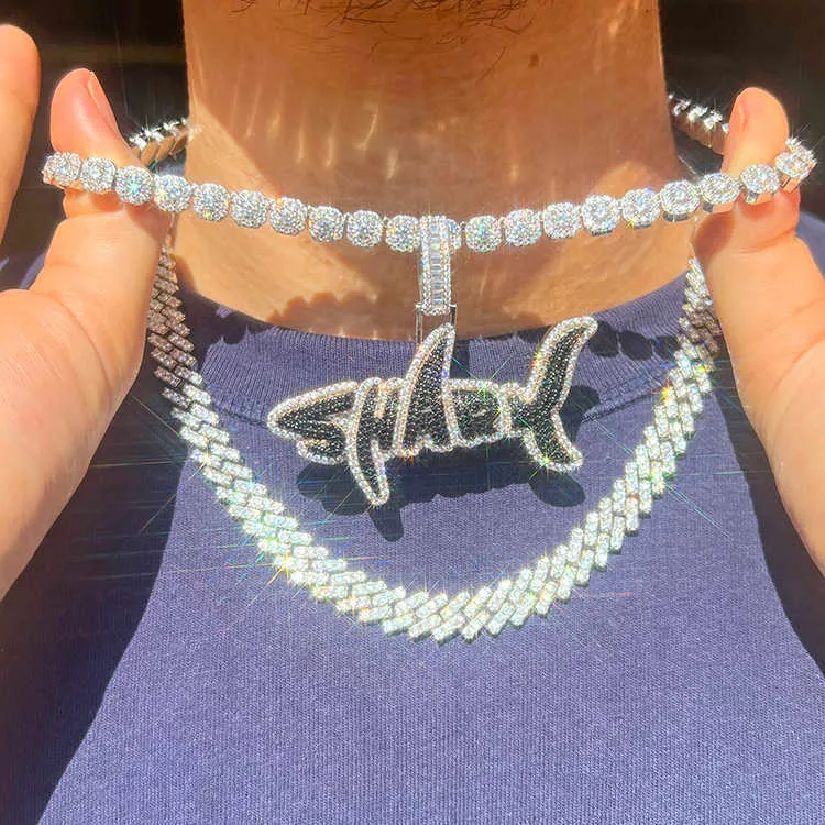 Collana Hiphop personalizzata con catena da tennis grande in argento massiccio con maglie cubane in moissanite e diamanti VVS da 8 mm e 12 mm_voghion.com