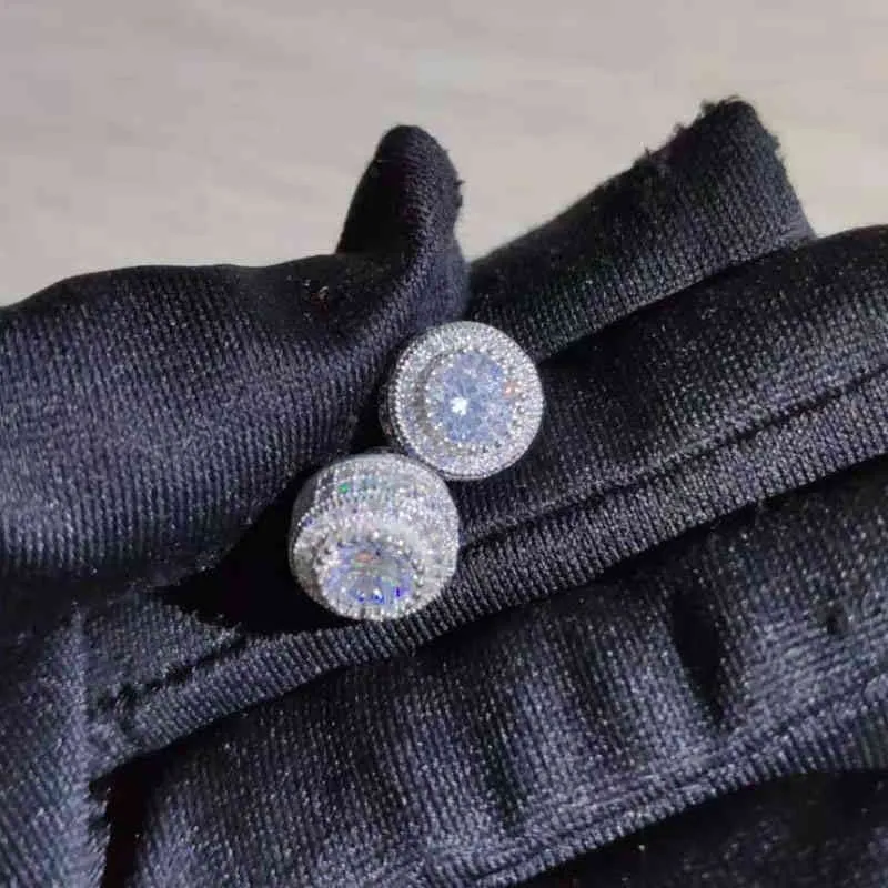 Orecchini a bottone Hip Hop Micro Pave con zirconi bianchi rotondi per uomo e donna, stile rock, oro, brillantini, moda Z4t328_voghion.com