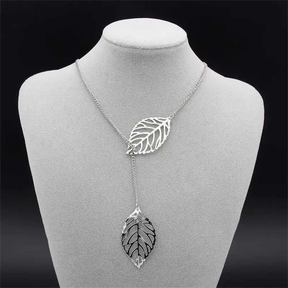 Colliers pendentifs à breloques en forme de feuilles creuses pour femmes, couleur argent doré, ras du cou de clavicule, bijoux de déclaration_voghion.com