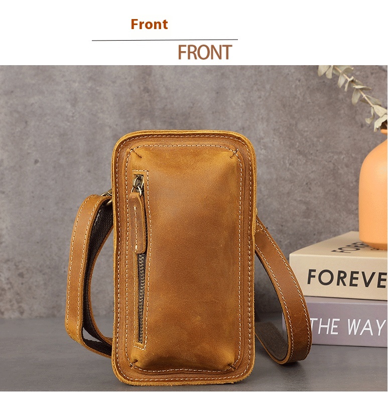 Crazy Horse ādas retro plecu soma, jauna jostas soma, vīriešu apģērba jostas mini soma, tīras govs ādas telefona soma, īstas ādas moderna soma_voghion.com