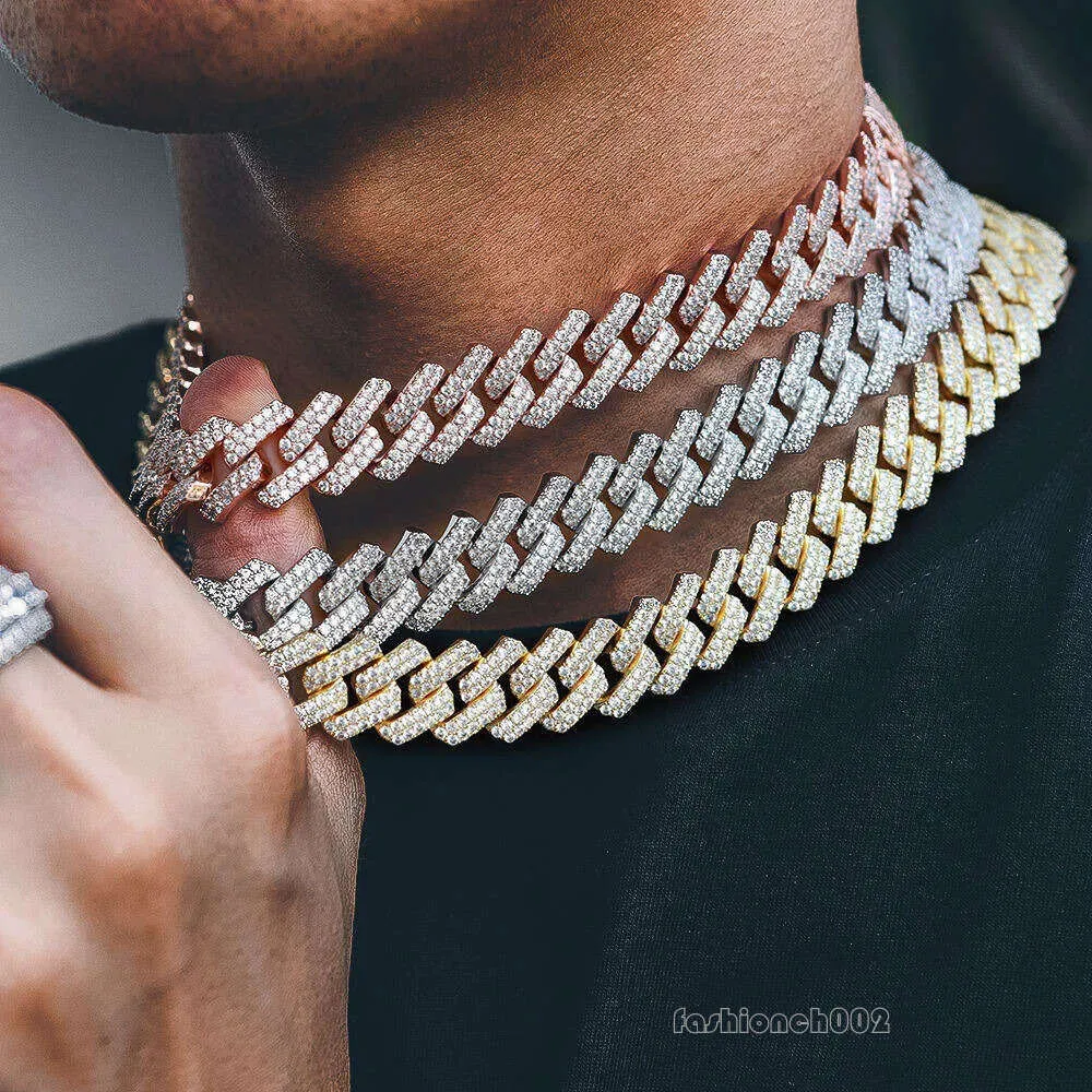 Schmuck Herren vergoldet 14 mm mit 2-reihigen CZ-Diamanten kubanische Gliederkette Halskette Designer Frauen Hip Hop Rapper Prong Choker_voghion.com