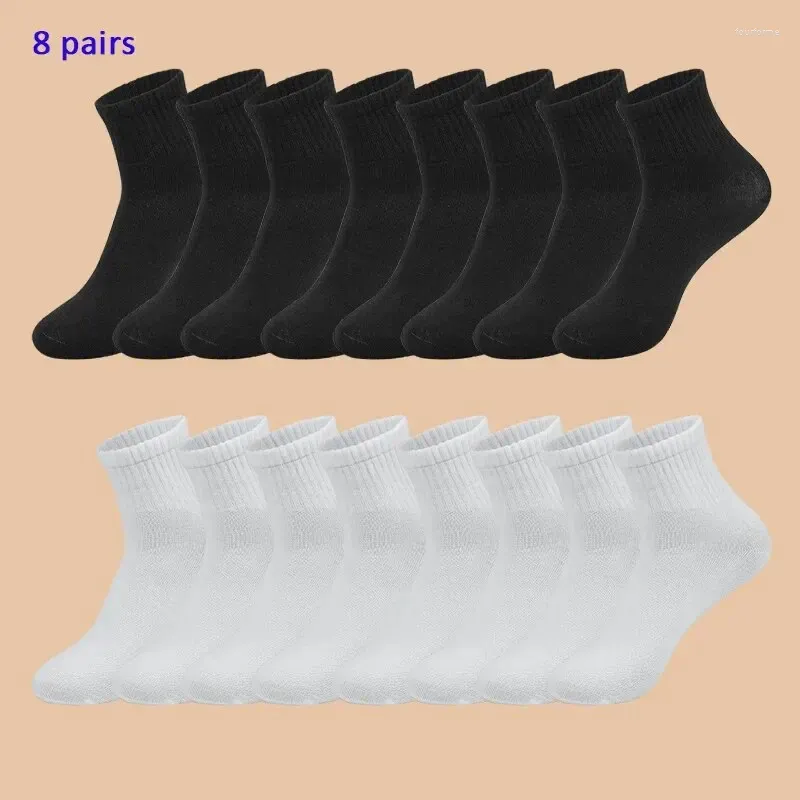 Men's Soc 8 Pairs OND WOMEN'S Black Cotton Business Mid Length Soft Warm Autumn/winter Solid Color Casual_voghion.com