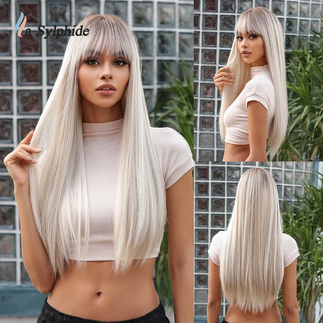 hot selling La Sylphide Ombe Gey Wig Cosplay Woman Long Staight with Bangs Synthetic Paty Wigs High Quality HIgh Tempeatue_voghion.com