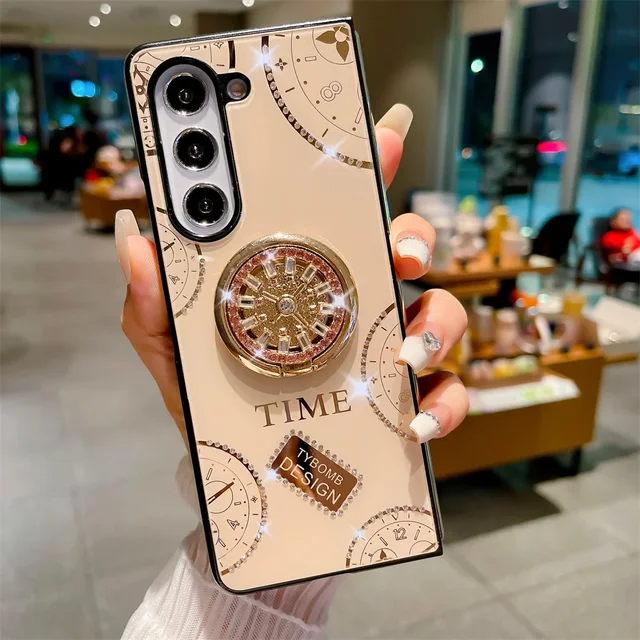 Glitzernder Metallring für Samsung Galaxy Z 5 4 Fold 3 Stoßfeste, glänzende Klappschutzhülle Funda_voghion.com