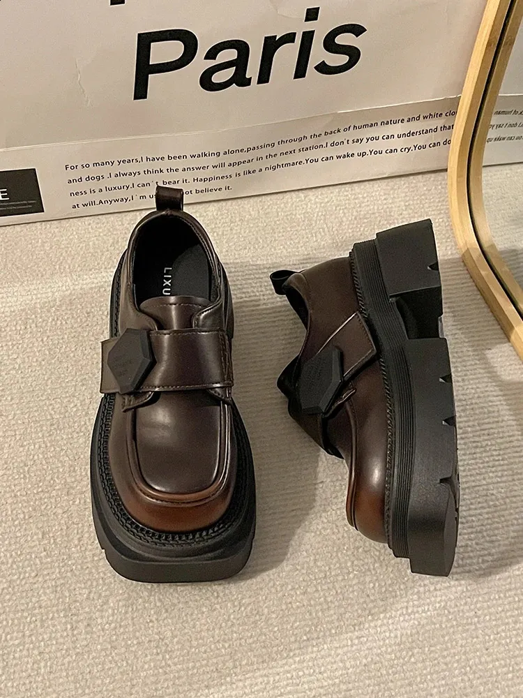 Damen Derby Schuhe All Match Britischer Stil Wollmantel Mit Pelz Clogs Plateau Herbst Schwarz Flach Leder Anti Rutsch Reptil_voghion.com