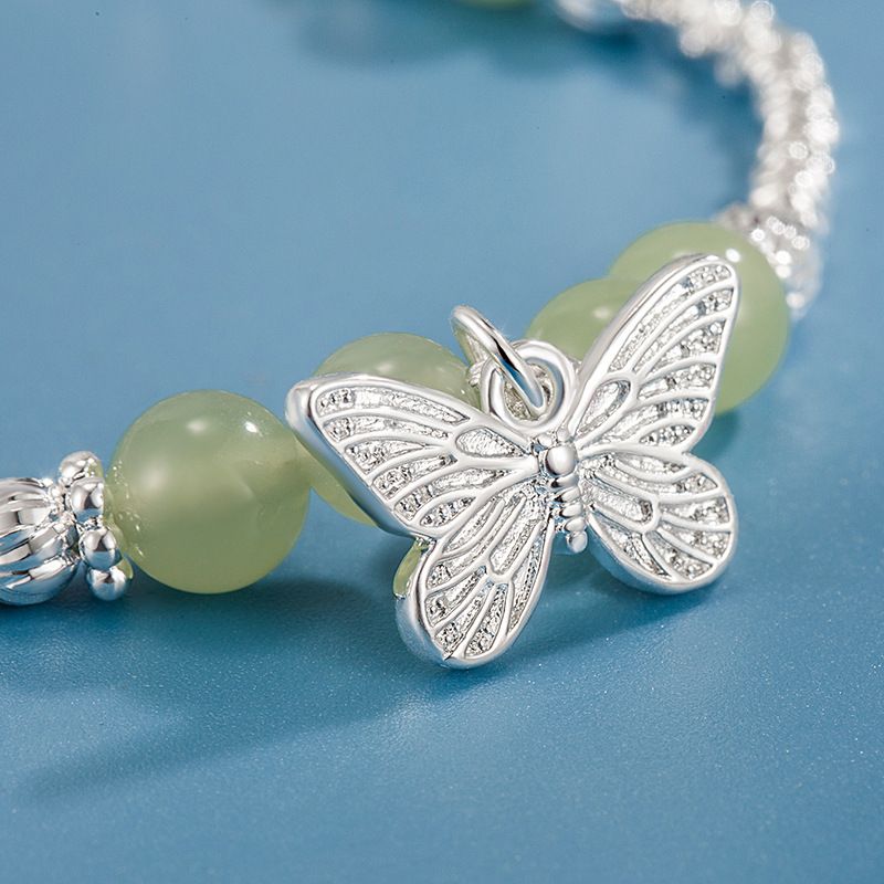 Sterg Sier Kæde Armbånd Hetian Jade Sommerfugl Charm Justerbar Armbånd Armbånd Smykker Tilbehør Til Kvinder Piger_voghion.com