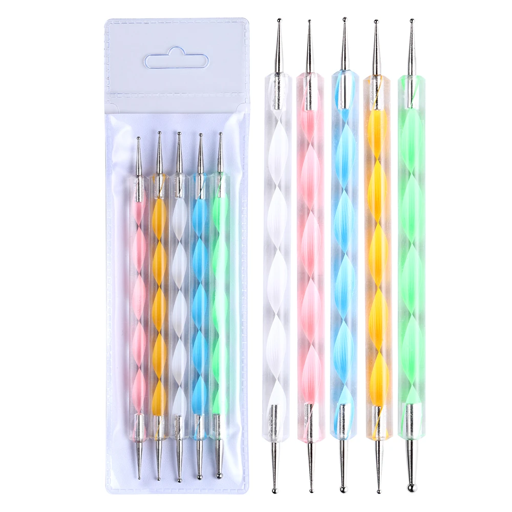 Arte Clavo 5 stks Professionele 2 way Puntjes Pen Nail Tool Nail Art Pen Set Voor UV Gel Nail schilderen Draw Borstel Steentjes Tool_voghion.com