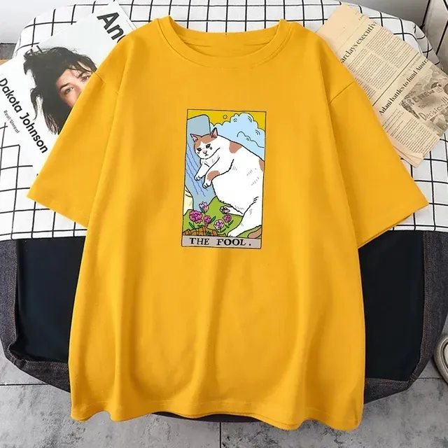 Designer-T-Shirt mit traurigem Katzen-Print für Herren und Damen, modisch, süß, lässig, Retro, personalisierte Street-Tops_voghion.com