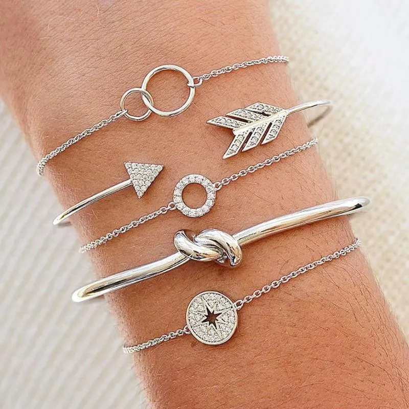 Link Bracelets Chain Pcs/Set Bohemian Arrow Crystal Compass Round Knotted Geometric Adjustable Multilayer Set Female_ipsvogv.com