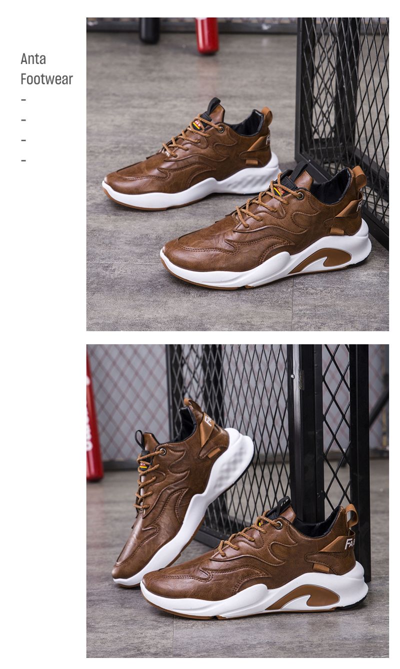 Chaussures de sport pour hommes, couleur unie, cuir, décontractées, semelle épaisse, tendance, chaussures de course, vente en gros_voghion.com