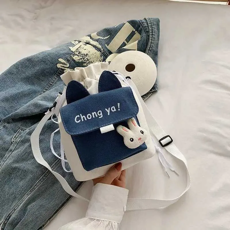 Borsa a tracolla da donna in tela, piccola, coreana, alla moda, per studentesse, in tessuto di cotone, da donna_voghion.com