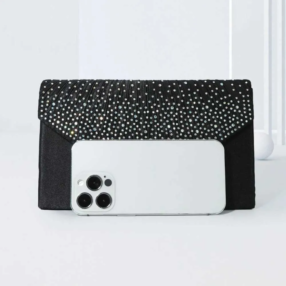Elegant Rhie Evening Bag Womens Ruched Clutch Purse Flap Handbag For Wedding Party Prom BanquetC241218_voghion.com