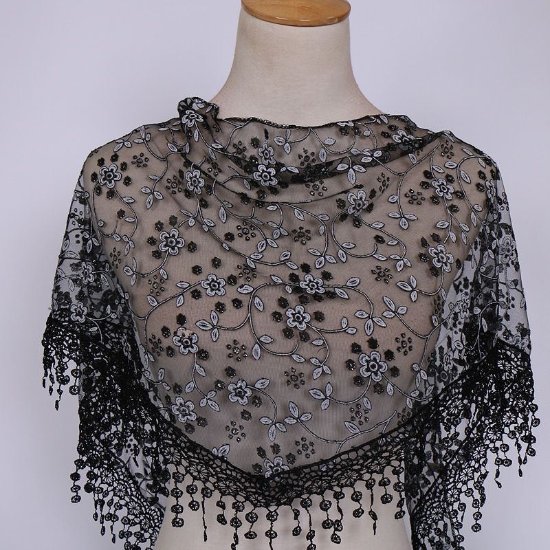 Spring And Autumn ral Lace Korean Edition Triangle Headcloth Classic Breathable Hollow Solid Color Scarf_voghion.com
