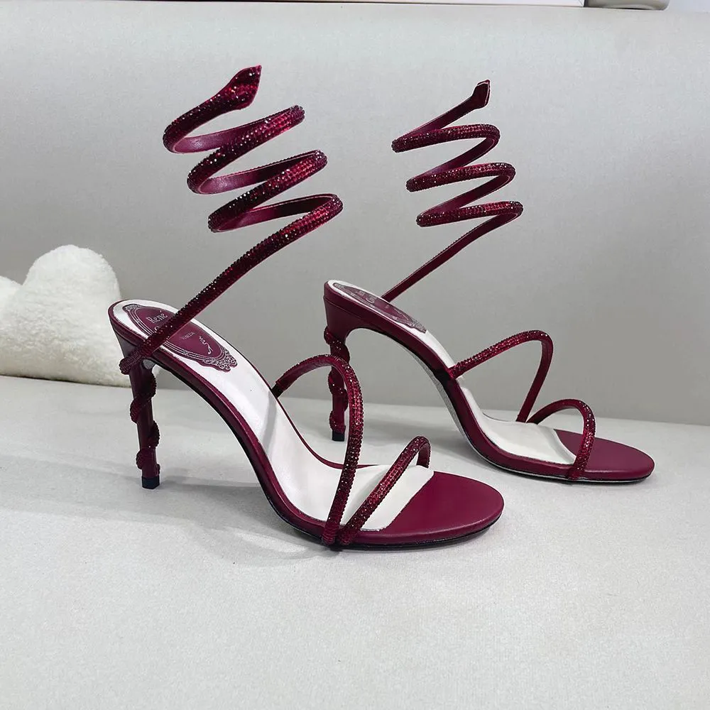 Designer Heels Margot verzierte Wildleder Designer Sandalen Snake Strass Stiletto Heels Damen High Heels Designer Knöchel_voghion.com