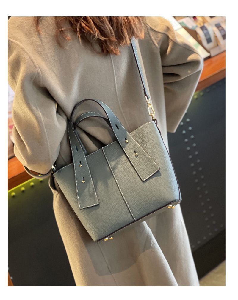 Große Kapazität aus echtem Leder Gemüsekorb Eimer Tasche Nische High-End-Umhängetasche Handtasche Frauen_voghion.com