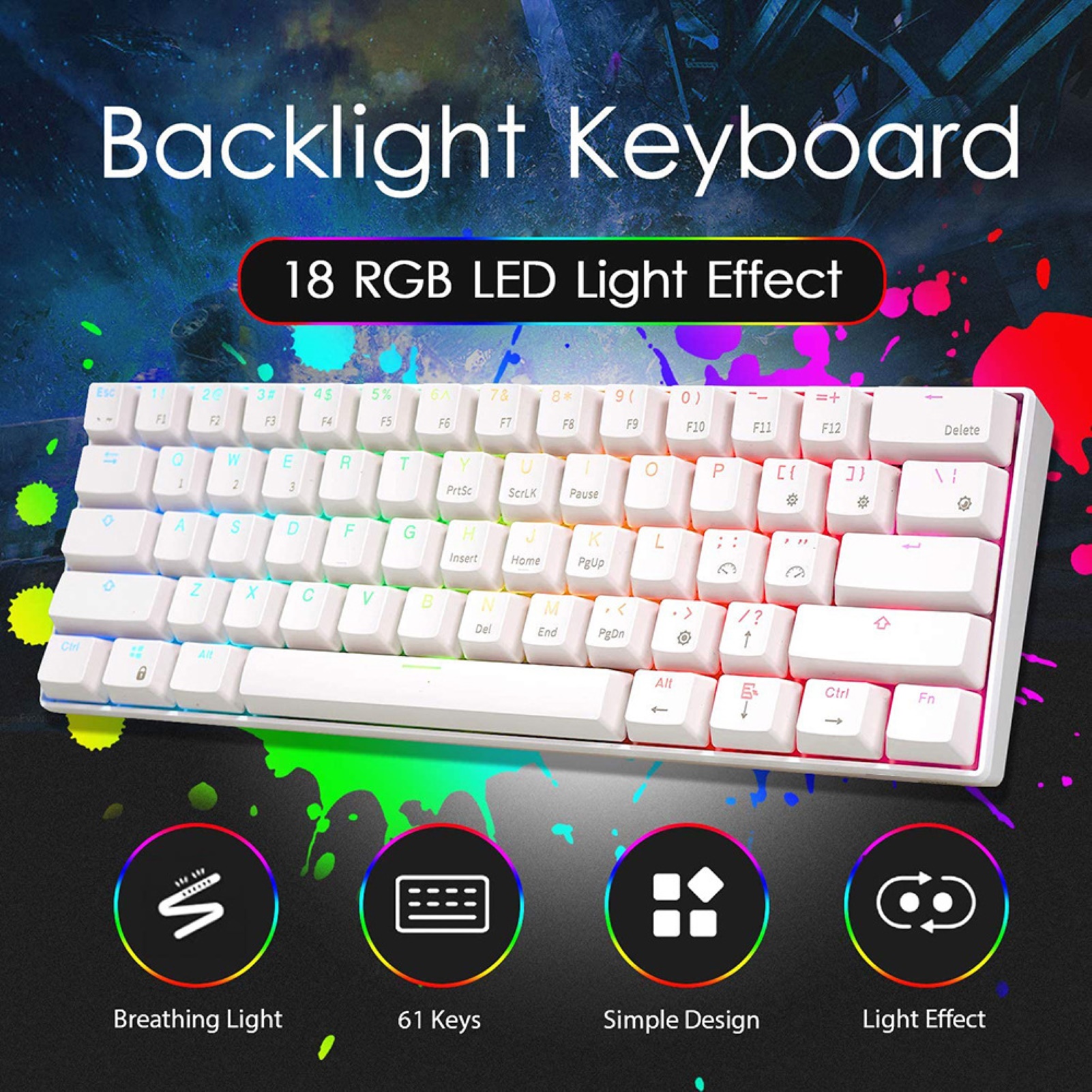 Farfi RK61 Tastiera da scrivania Sensibile a bassa latenza Tastiera meccanica da gioco compatibile con Bluetooth cablata ergonomica per ufficio