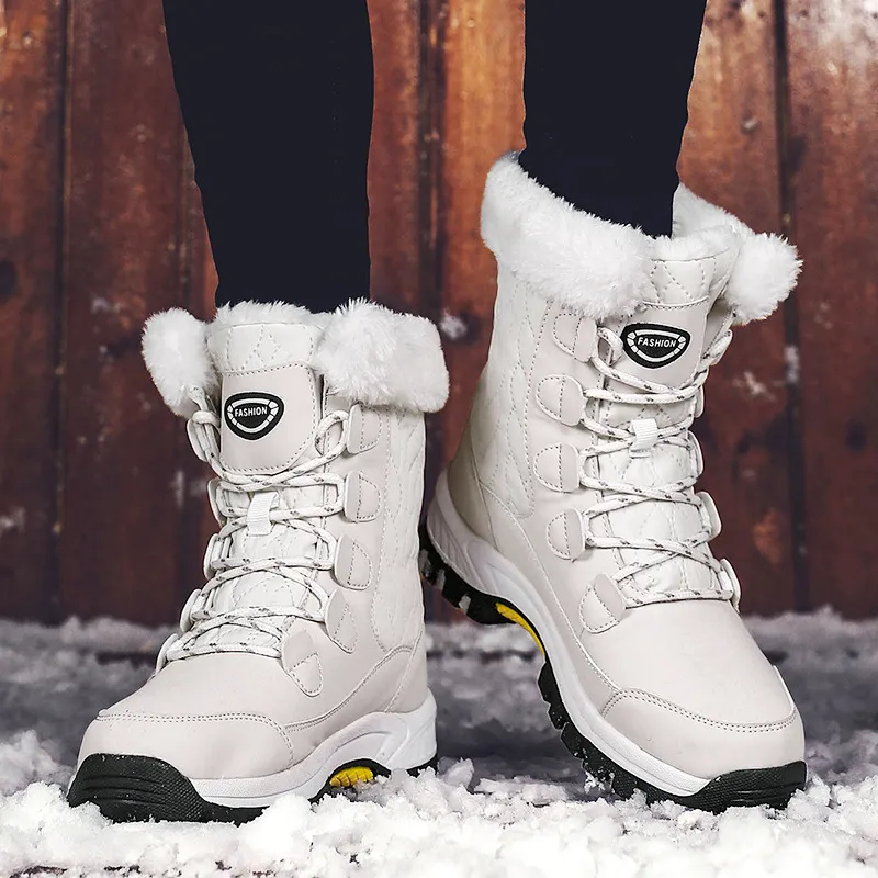 Stiefel Winter schnee wasserdichte rutschfeste dicke warme high top baumwolle schuhe frauen mid-kalb stiefel H240913_voghion.com