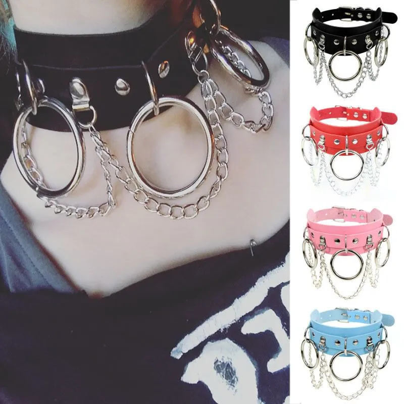 Gothic Punk Choker Necklace, Pu Leather Collar With Rivets & O-ring_voghion.com