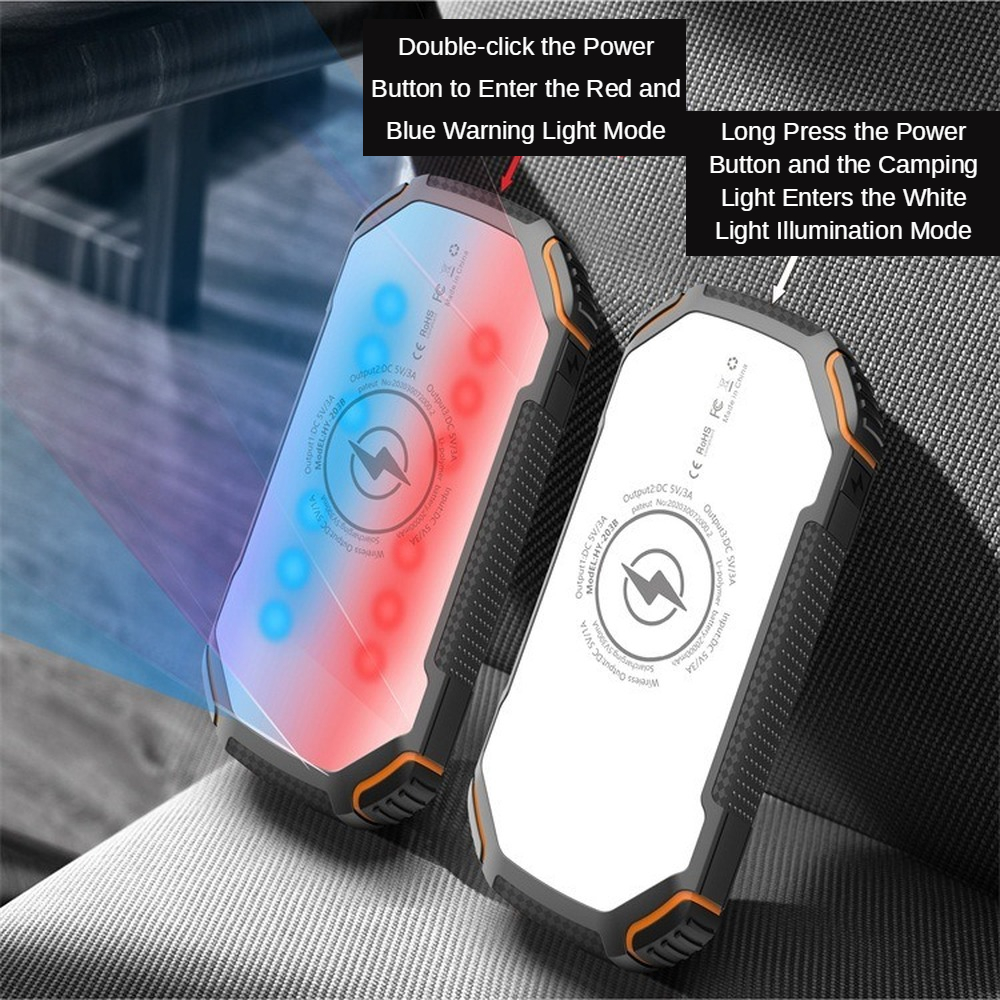 Solar Cell Phone Power Bank 20000mAh Fast Charger Portable with External Battery for iPhone xiaomi Samsung Huawei Phone_voghion.com