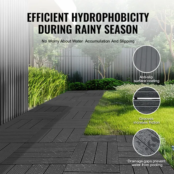 Interlocking Deck Tiles Weatherproof Outdoor Flooring Dark Grey_voghion.com
