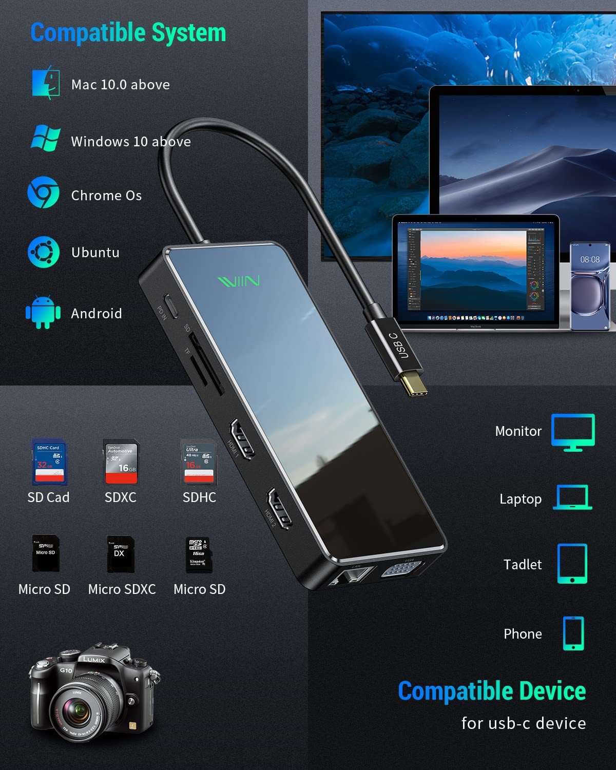 Dock USB Type C Displaylink Dual HDMI 2K 4k Adattatore Hub Docking Station per laptop per Lenovo ThinkPad HP Dell XPS M1 MacBook MacOS_voghion.com