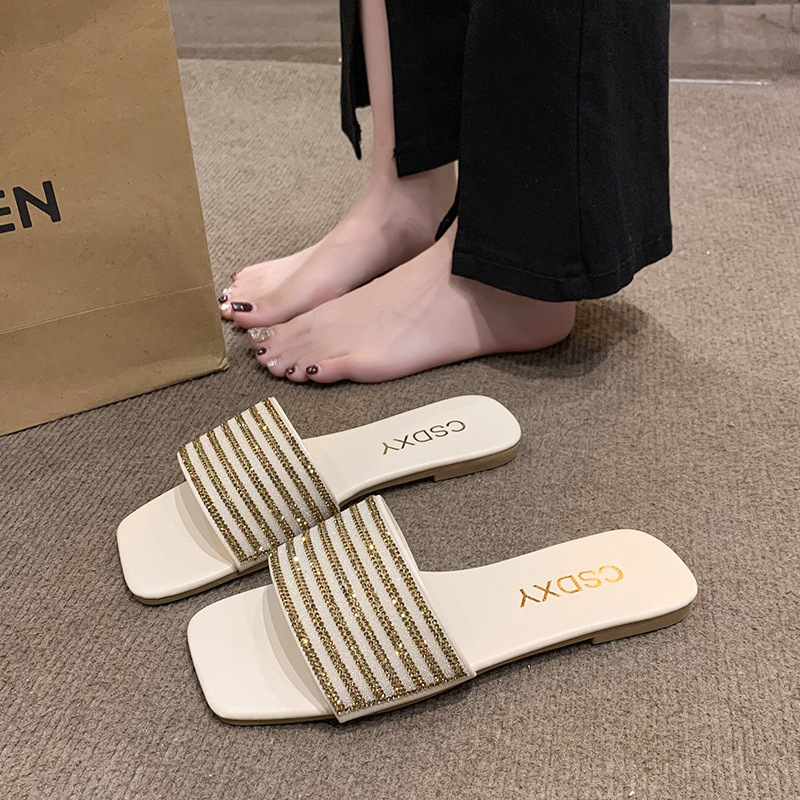 Pantoufles décontractées à bout ouvert et à tête carrée pour femmes, nouvelle collection été 2023_voghion.com
