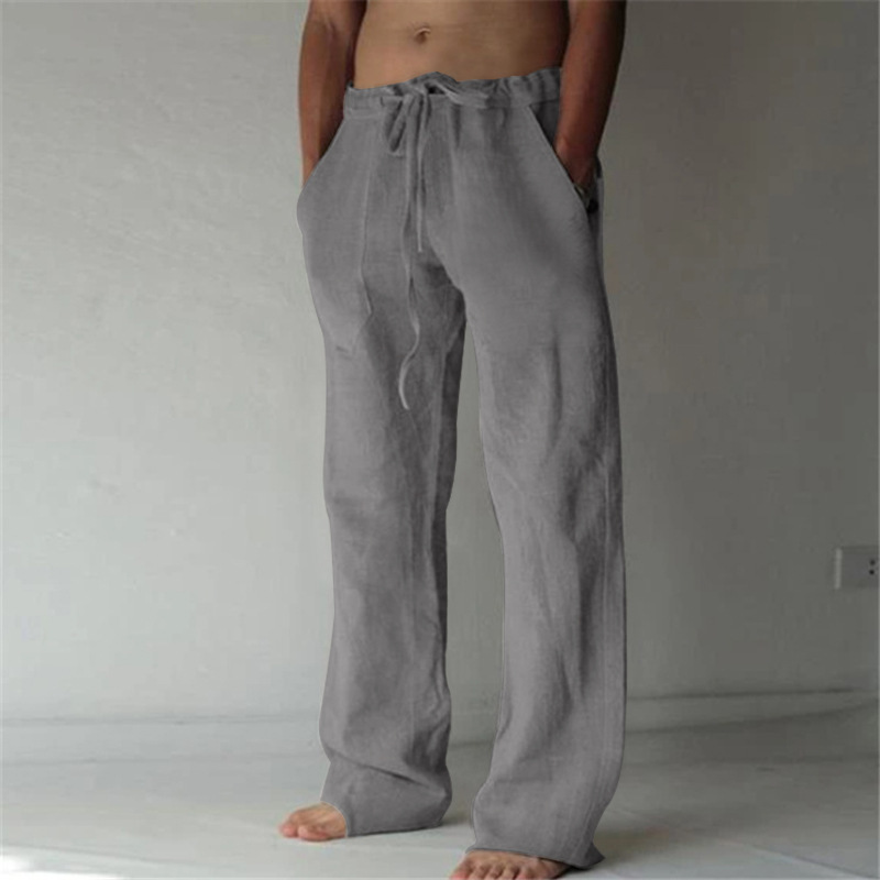 Abbigliamento maschile 2024 Wish Hot Sale Nuovi pantaloni da uomo in lino casual tinta unita pantaloni da uomo in lino sottile_voghion.com