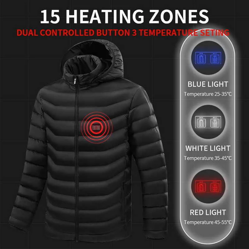 Veste chauffante USB pour homme et femme, 15 zones, chauffage électrique d'extérieur, vêtements de sport chauds_voghion.com