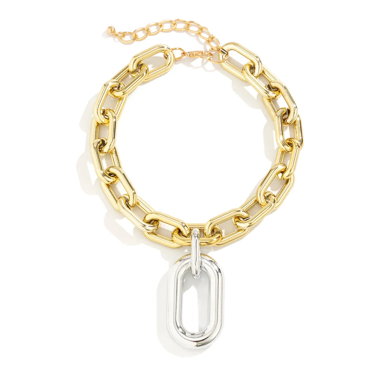 Multi-layered Pendant Necklace Gold Tone Geometric Hip Hop Style_voghion.com