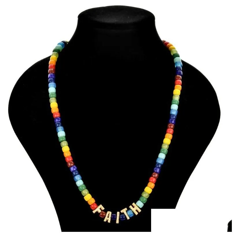 Handmade Beaded Letter Necklace With Natural Stone Beads Boho_voghion.com