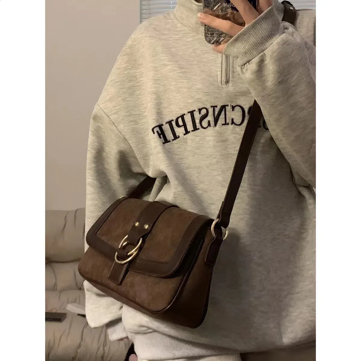 Vintage Brown Shoulder Bags for Women Trendy Flap Frosted Underarm Lady Casual Out Crossbody Bag and Purses 240924_voghion.com