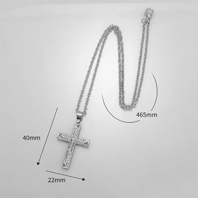 Classic Cross Pendant Necklace With Full Zircon For Men And Women_voghion.com