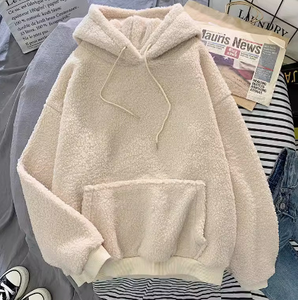 Damenbekleidung, verdicktes Sweatshirt aus Lammfell und Samt für Damen, lockeres Pullover-Sweatshirt aus Lammfell für Damen_voghion.com