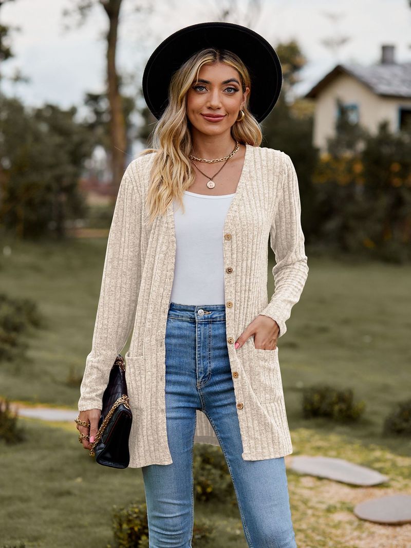 Neue kleidung gebürstet pit streifen einfarbig langarm frauen strickjacke jacke_voghion.com