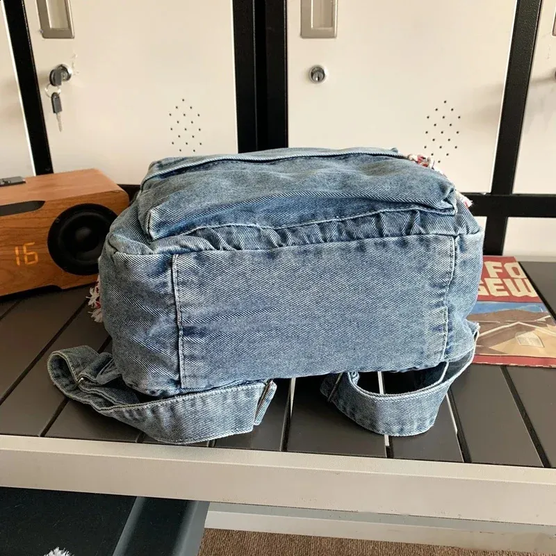 Retro Denim Womens Backpack Canvas Shoulders Bag College Knapsack Big Packbag Travel Rucksack Student Jeans Mochila Y2K_voghion.com