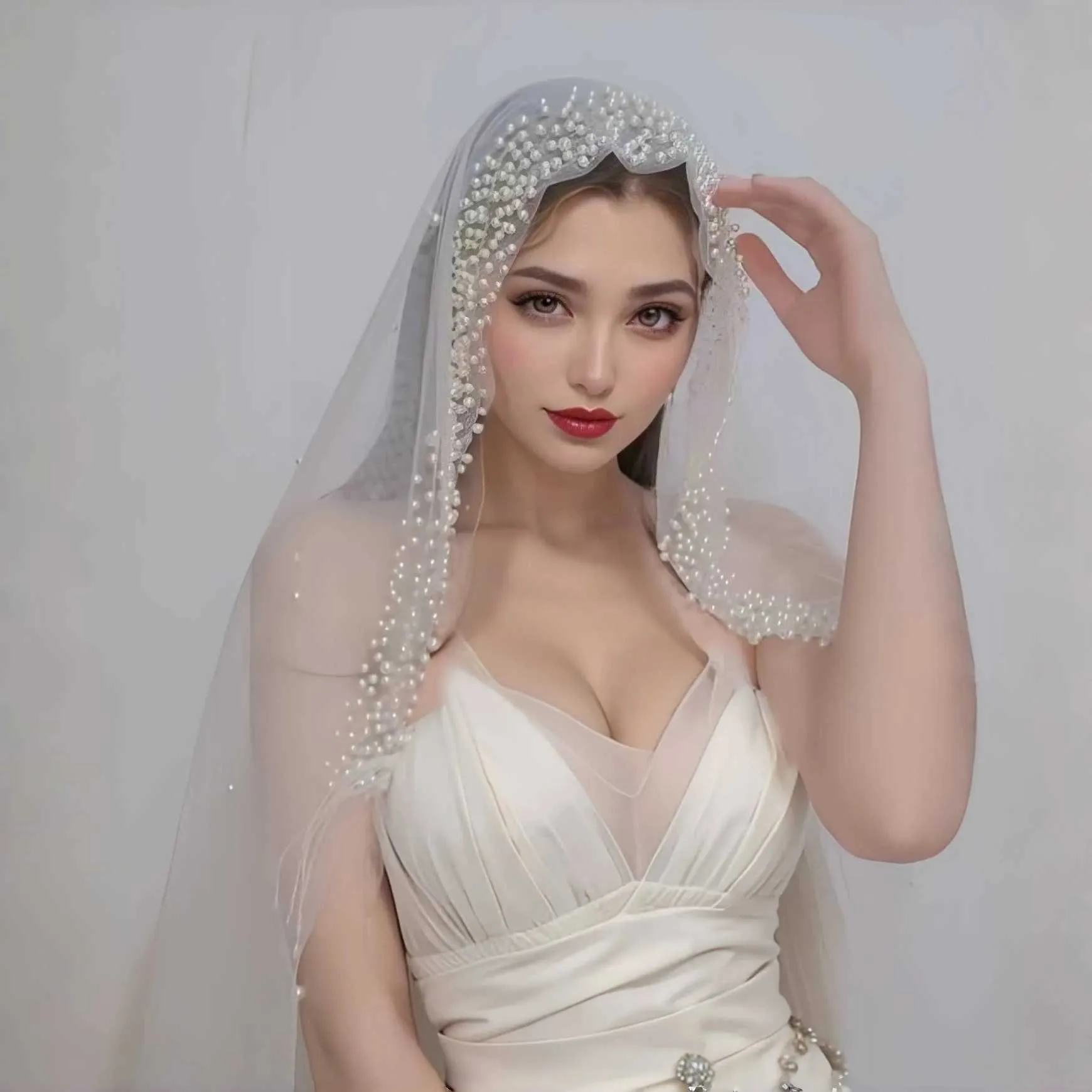 Jewelry V207 Luxurious Beaded Veil With Comb Pearls Bridal Veils 1 Tiers Wedding Hair Accessories For Elegant Brides_voghion.com