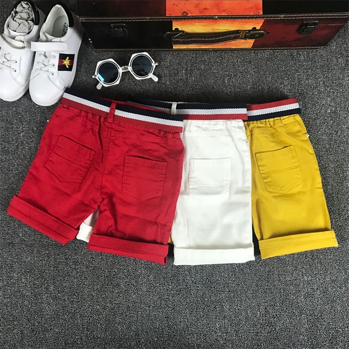 Mother&Kids Children's red, white and yellow shorts with belt 5 minutes shorts with stretch ripped pants_voghion.com