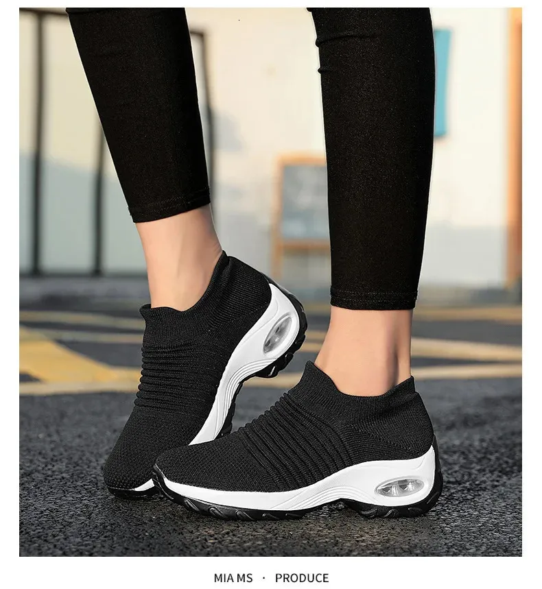 Women's Running Shoes Breathable Air Cushion Platform Trainers_voghion.com