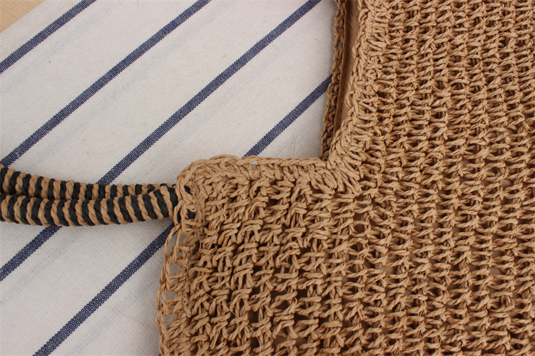 Jednokolorowa, ręcznie tkana torba w stylu Mori, prosta, jednoramienna torba ze słomy, letnia torba plażowa_voghion.com