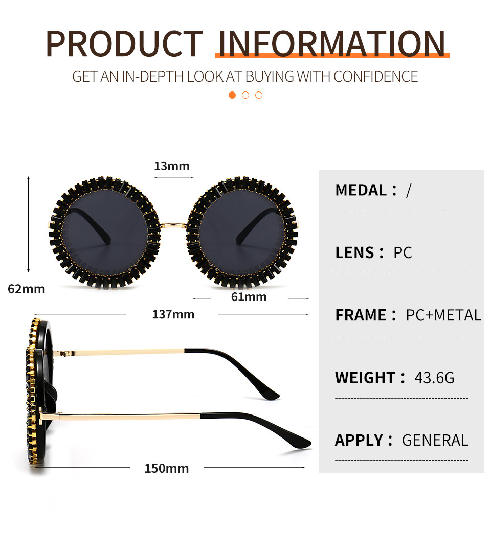 Brand Designer Round Diamond Sunglasses Women Fashion Vintage Party Travel Steampunk Sun Glasses Sexy Ladies Shades_voghion.com