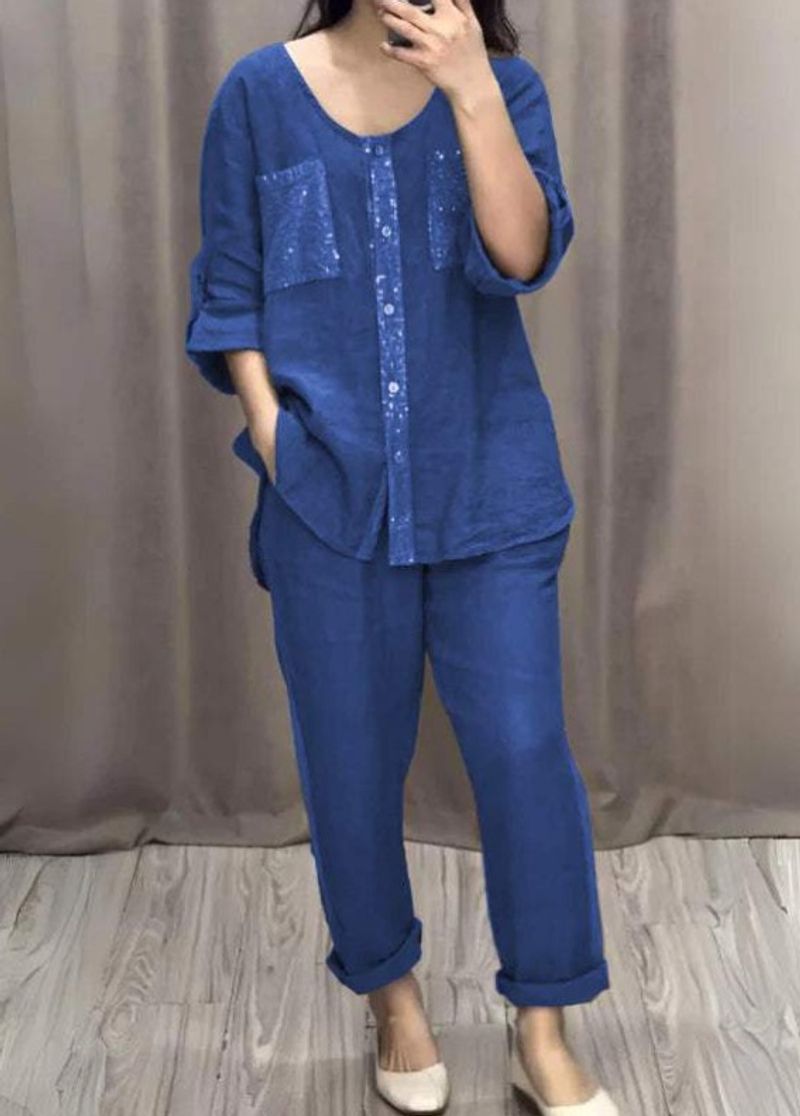 Women's clothing solid color cotton and en sequin two-piece suit_voghion.com