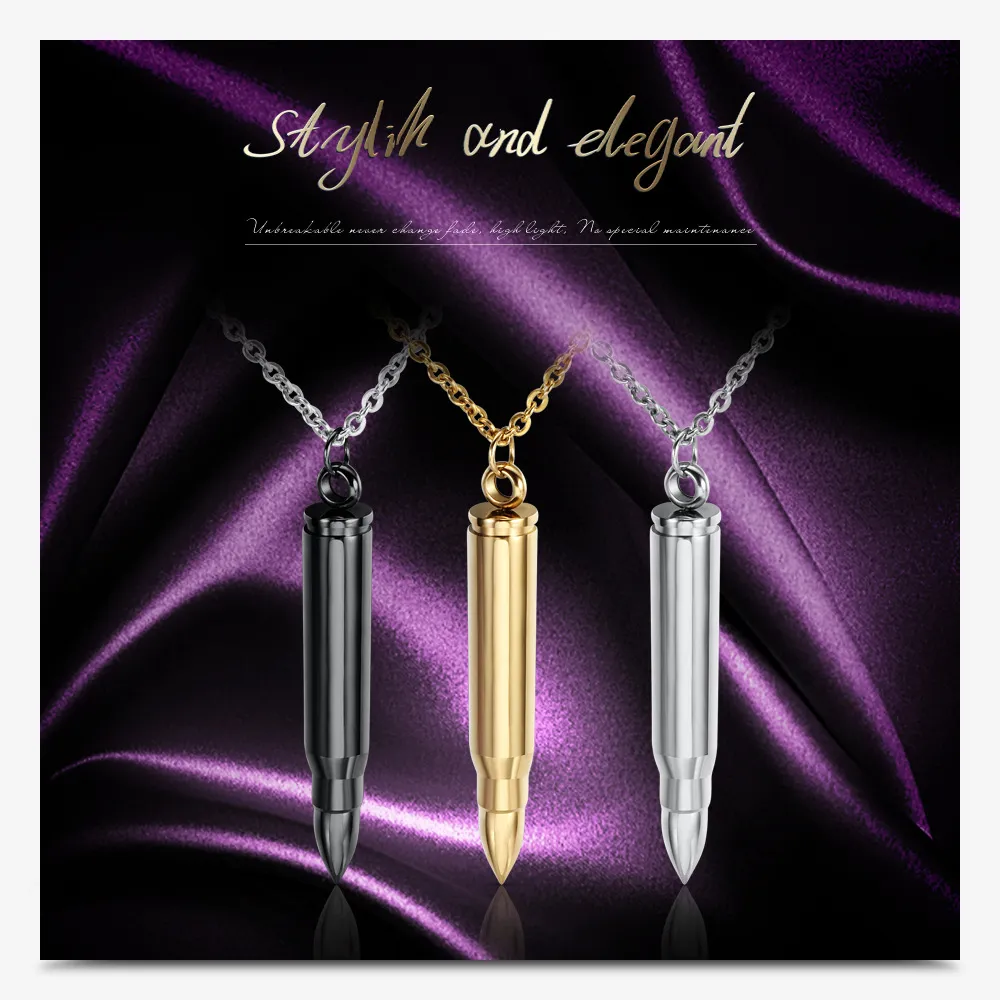 Gold Plated Mens Titanium Steel Bullet Open Pendant Perfume Essential Oil Diffuser Necklace Name Custom Engraving Gifts_voghion.com