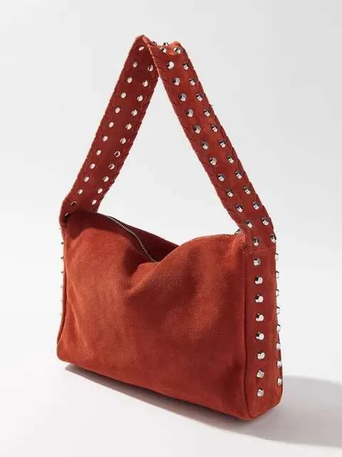 Damen Schulter Crossbody Messenger Europäischen und amerikanischen Stil Nieten Handtasche Wildleder Retro Motorrad weiche Achseltasche_voghion.com