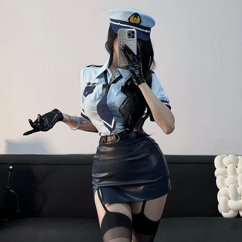 Déguisement sexy de policière de style marine, costume de cosplay pur désir, hôtesse de l'air de la cour de nuit, secrétaire, uniforme taille reine_voghion.com