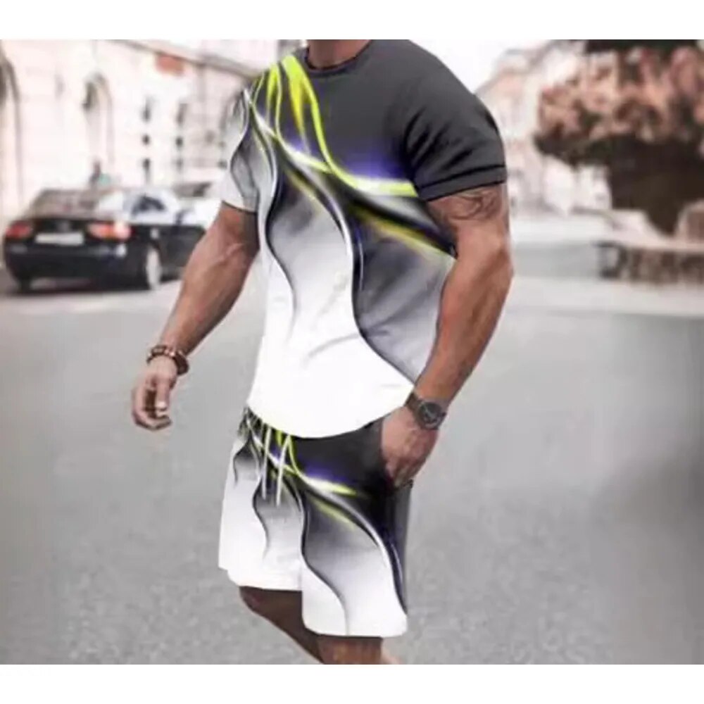 Modisches, lässiges Zweiteiler-Set für Herren, T-Shirt mit 3D-Trend-Digitaldruck für Damen_voghion.com