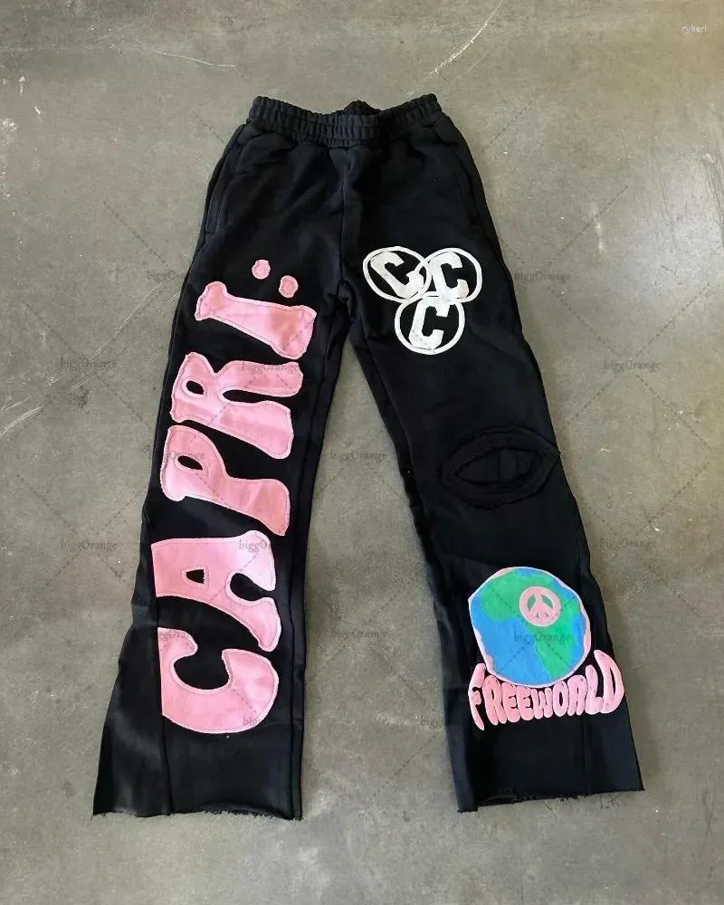 Calças masculinas hip-hop europeias e americanas bordadas calças grandes masculinas y2k na moda malha solta casual perna larga_voghion.com